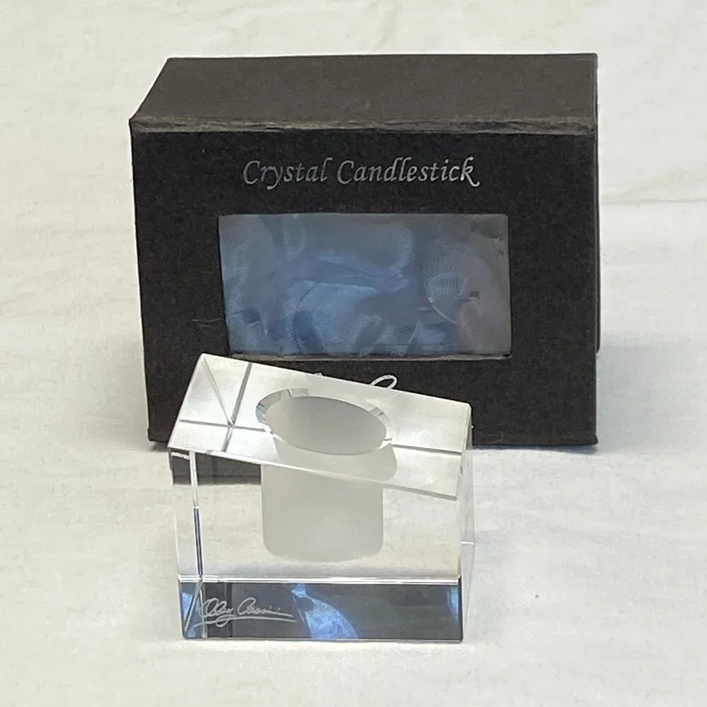 Oleg Cassini Crystal Candleholder Small Trapezoid Signed New In Box Candle Stick